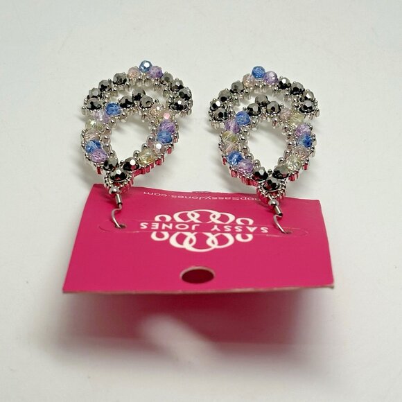 Sassy Jones Malia Glass Dangle Unicorn Rhinestone Silver Tone Hook Drop Earrings - Picture 6 of 6